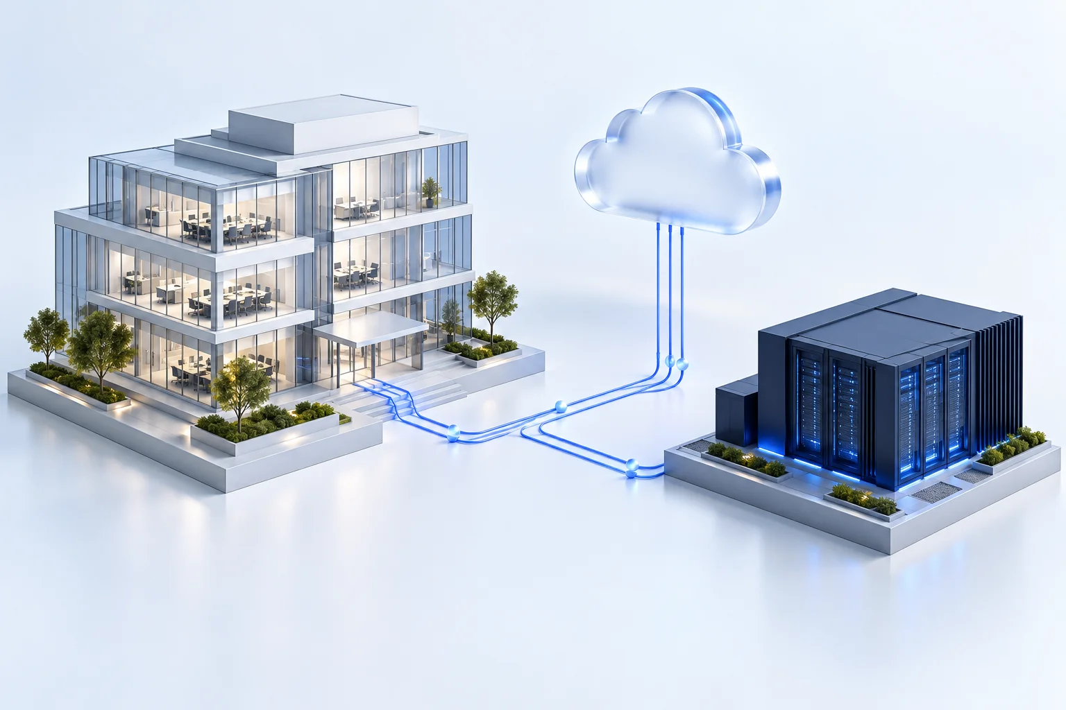 Ilustração conceitual de uma empresa conectada à infraestrutura